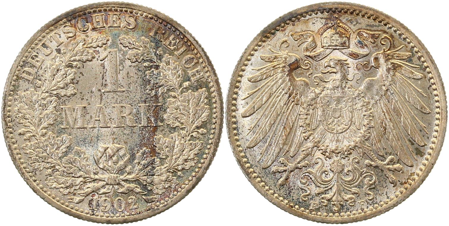 1 Mark 1902 F vz/stgl schöne Patina J017