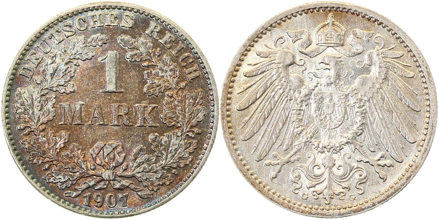1 Mark 1907 G "7" doppelt schöne Patina
