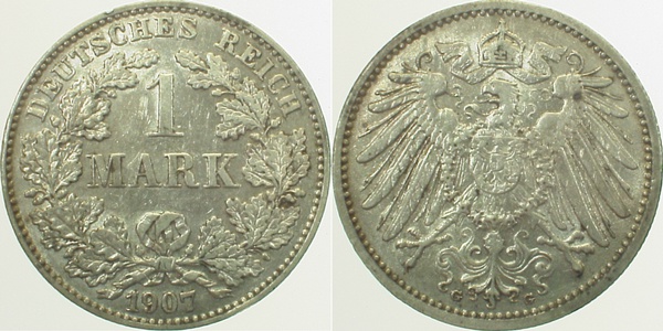 1 Mark 1907 G J017 Gedenkmünzen