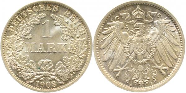 1 Mark 1908 A J017 leichte Patina Gedenkmünzen