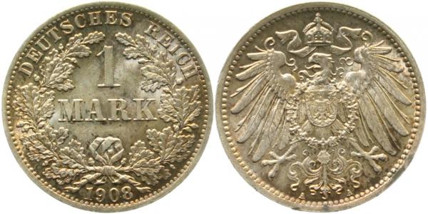 1 Mark 1908 A min. Randfehler J017 Gedenkmünzen