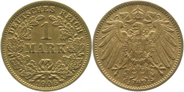 1 Mark 1908 J prfr. früher mal gereinigt Deustches Reich