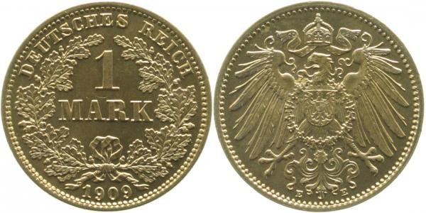 1 Mark 1909 E prfr/stgl !!! Top Stück mit schöne Patina