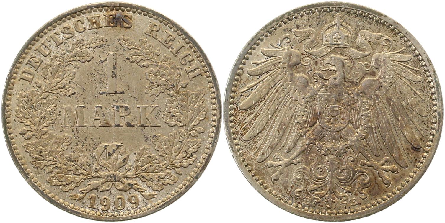 1 Mark 1909 E vz RAR, selten i d Erhaltung 017N09E-2-0-GG