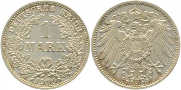 1 Mark 1910 D J017 vz aus Erstabschlag