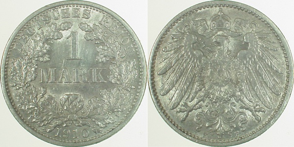 1 Mark 1910 F f.prfr. aus Erstabschlag