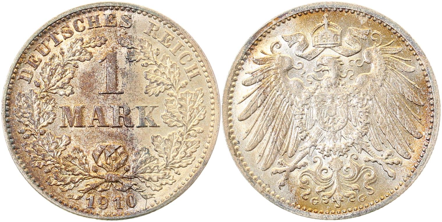 1 Mark 1910 G f prfr/f prfr/prfr leichte beginnende Patina ! J017 1 Mark
