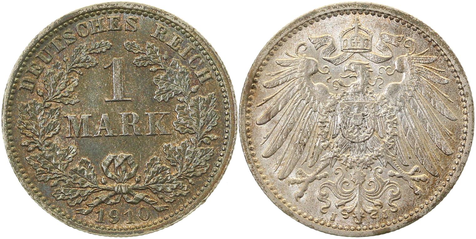 1 Mark 1910 J f prfr /f prfr , herrliche Patina J017
