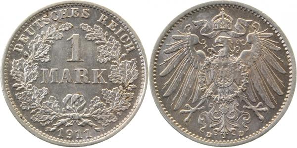 1 Mark 1911 D | | Münzzeichen links doppelt