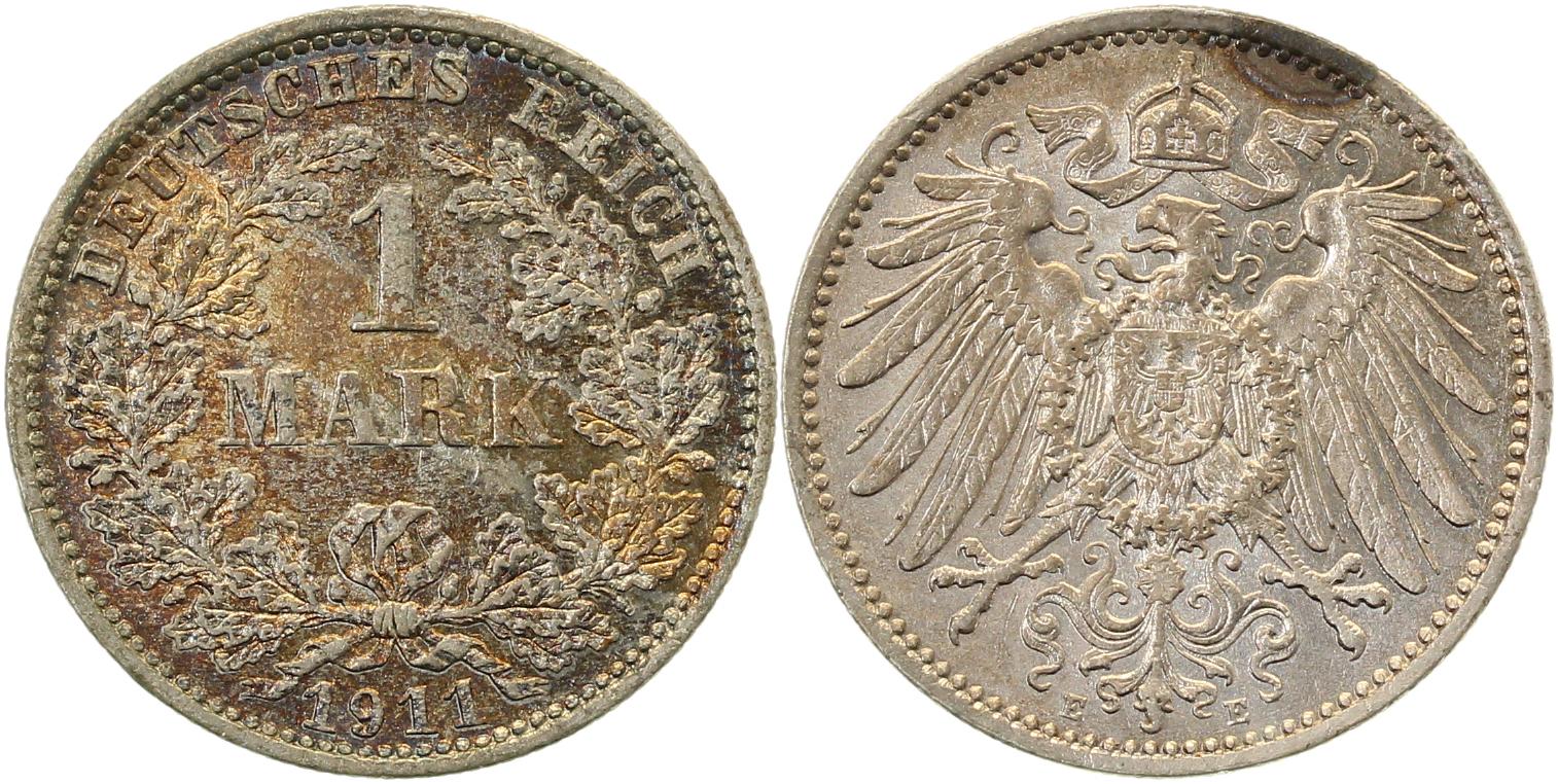 1 Mark 1911 E vz/stgl schöne Patina J017