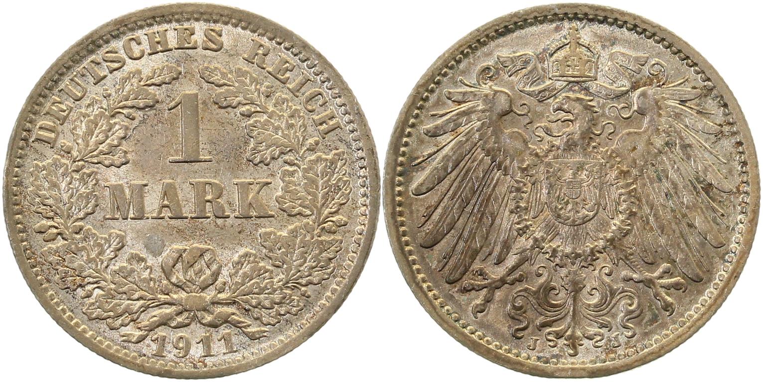1 Mark 1911 J vz/f prfr Deutsches Reich J017