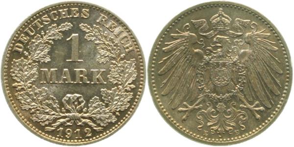 1 Mark 1912 E J017 Gedenkmünzen herrl Patina !