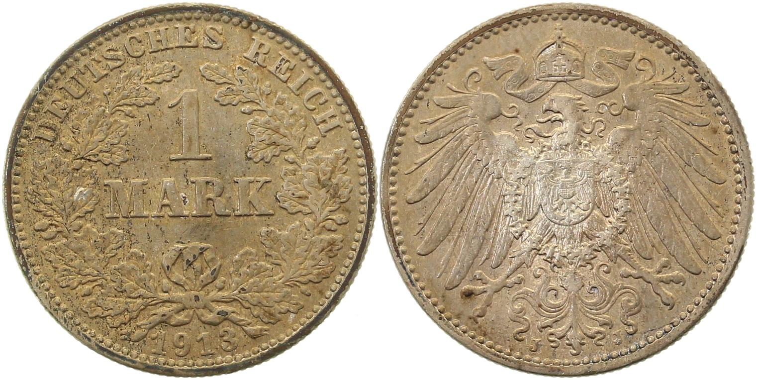1 Mark 1913 J vorzüglich+ selten in dieser Qualität