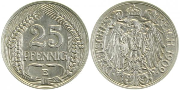 25 Pfennig 1909 E J018 sehr selten i.d. Erhaltung