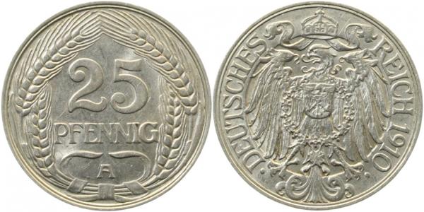 25 Pfennig 1910 A J018 vz+