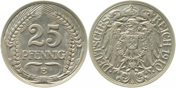 25 Pfennig 1910 E J018 prfr