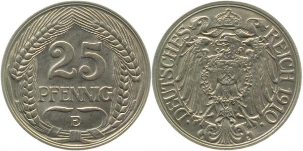 25 Pfennig 1910 E J018 f prfr