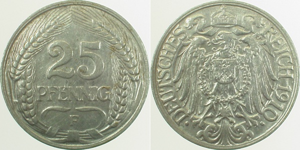 25 Pfennig 1910 F J018 Lichterader Prägung
