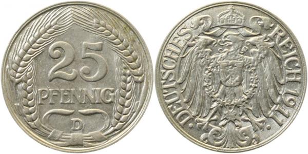 25 Pfennig 1911 D J018 vz+