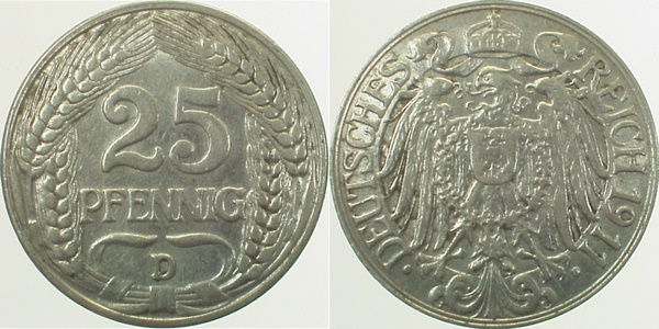 25 Pfennig 1911 D J018 ss/vz
