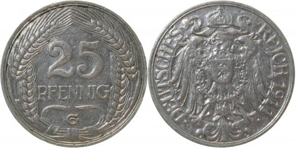 25 Pfennig 1911 G | | Münzzeichen doppelt J018