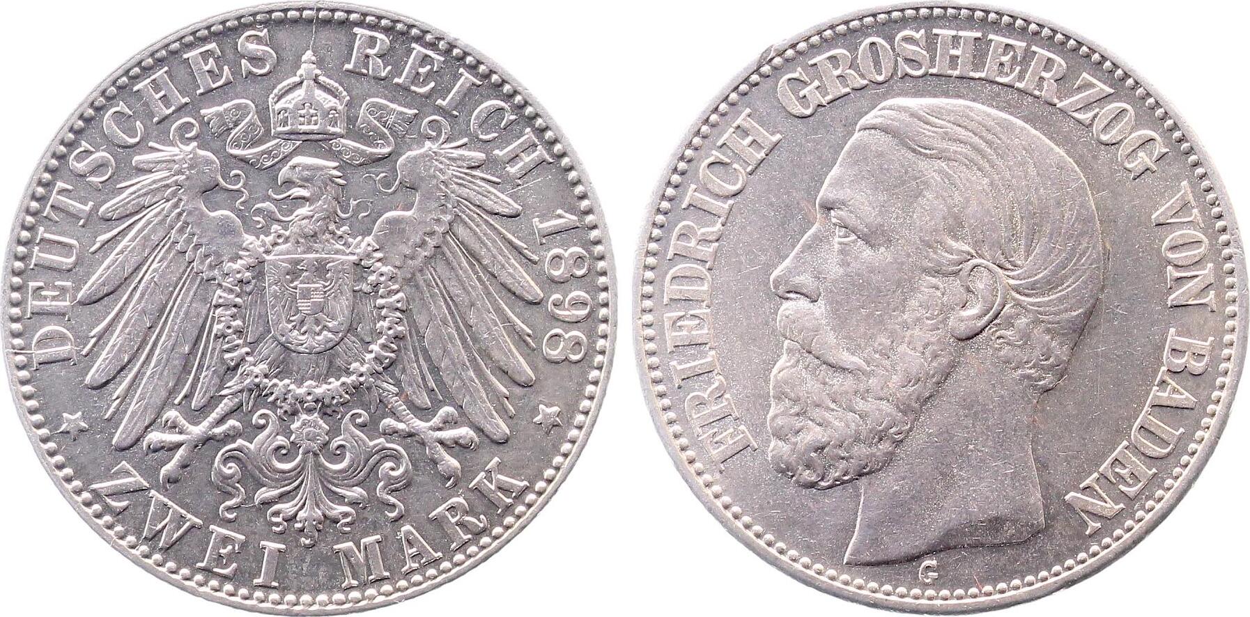2 Mark Friedrich Baden 1898 G schöner Prägeglanz winz Rf J