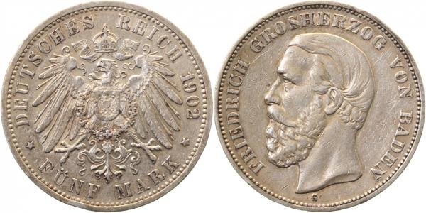 5 Mark 1900 G Friedrich I Baden J29 TOP Patina ss/vz+