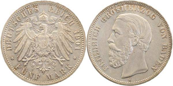 5 Mark 1901 G Friedrich I Baden ss/vz J029