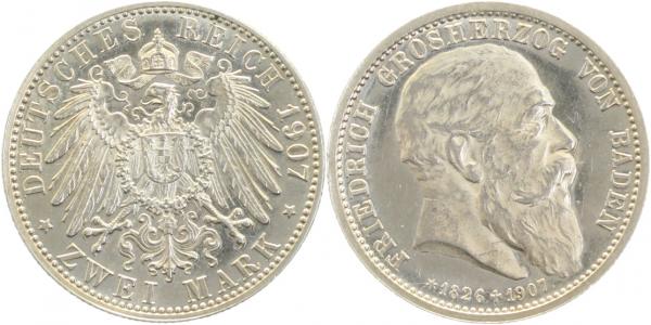 2 Mark Baden 1907 vz/st J036 Archiv Franquinet auf dem Tod