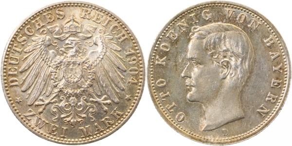 2 Mark 1904 D Otto Bayern J045 fast stempelglanz
