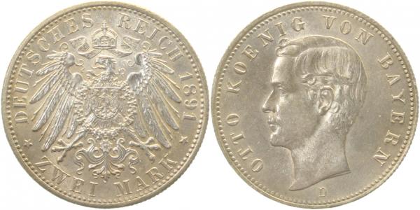2 Mark Otto 1891 D Bayern prägefrisch/stempelglanz J45