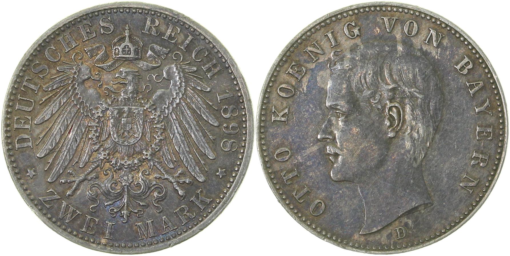 2 Mark Otto Bayern 1898 D Patina vorzüglich + J045