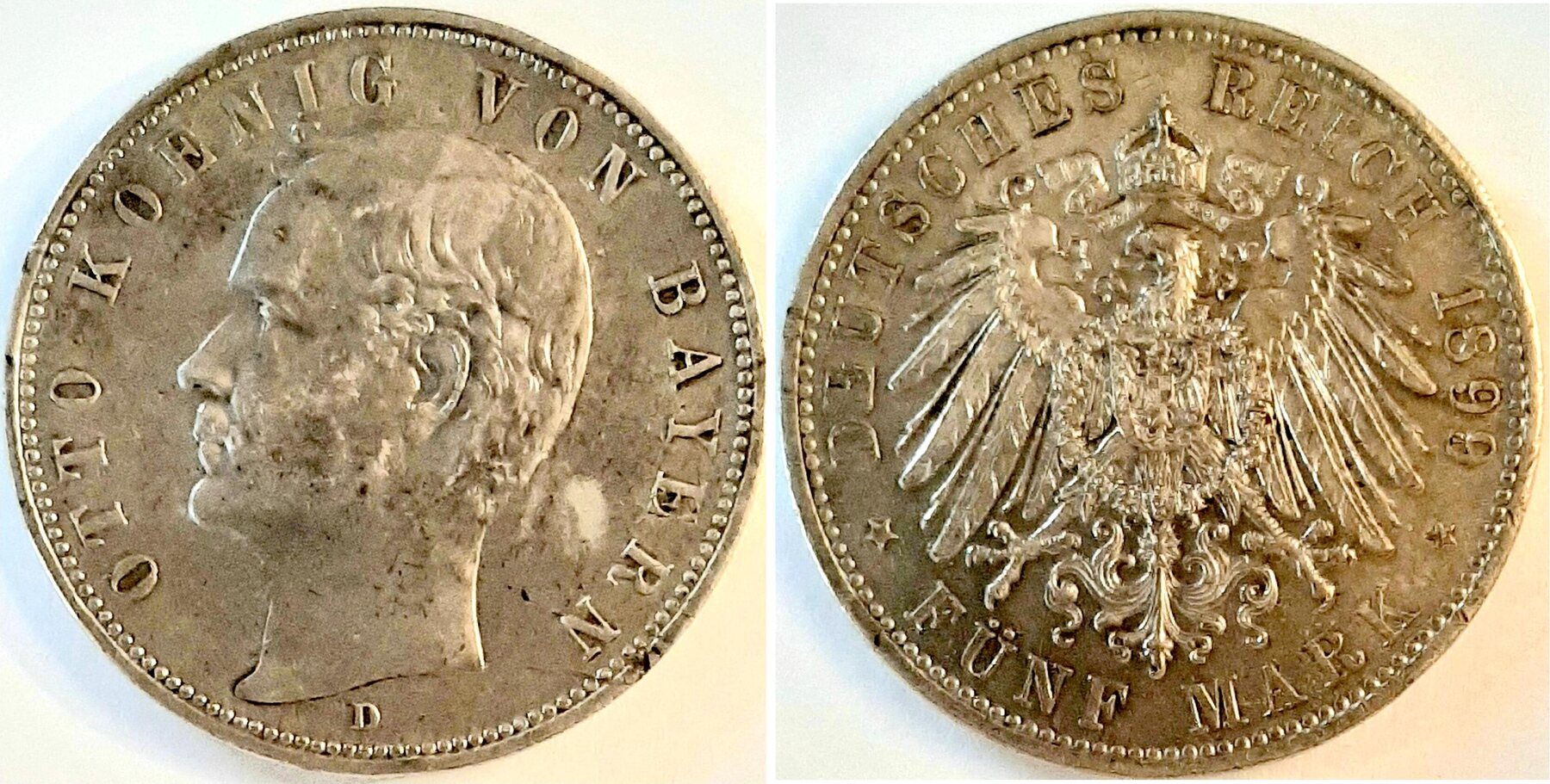 5 Mark Bayern Otto 1899 D vz/stgl min. Krätzerchen J046