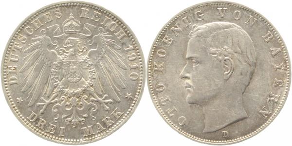3 Mark Bayern Otto 1910 D J047 vz+