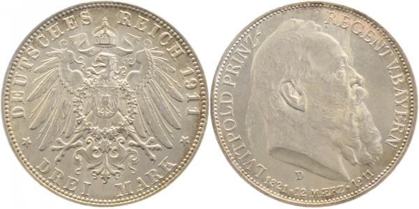 3 Mark Bayern 1911 90.Geburtstag J049 Archiv Franquinet