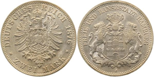 2 Mark Hamburg 1876 J prfr/stgl/prfr! J061