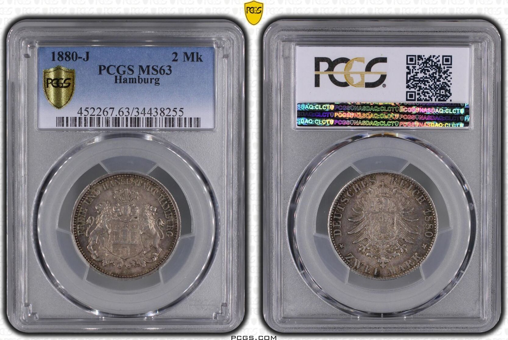 2 Mark Hamburg 1880 J PCGS MS63 minimaler Randfehler J061
