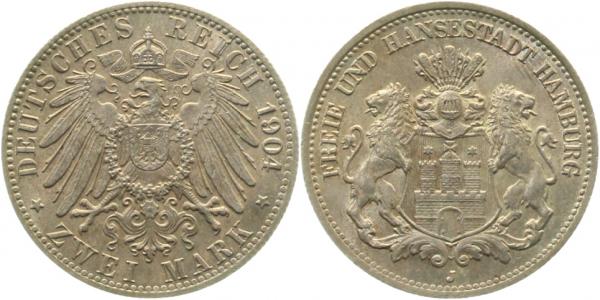 2 Mark Hamburg 1904 J prfr/stglleichte Patina J063