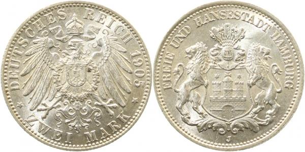 2 Mark Hamburg 1905 J fast stempelglanz