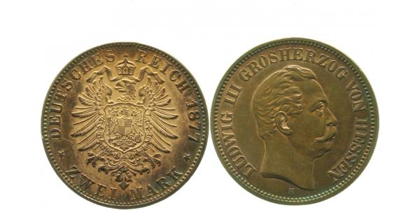 2 Mark Ludwig III 1877 H Hessen vz/stgl ! herrliche Patina