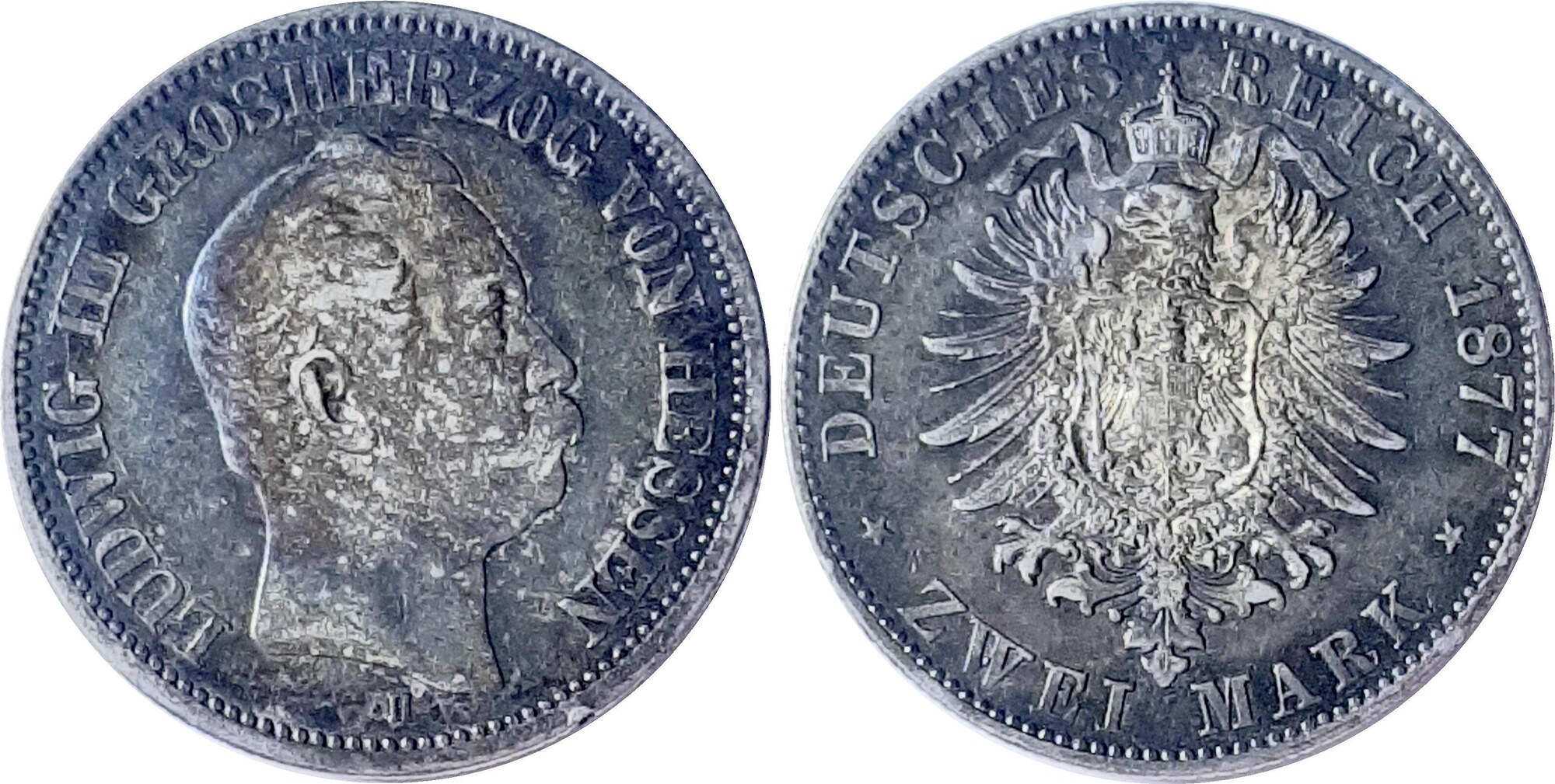 2 Mark Ludwig III 1877 H Hessen, fast VZ, min. Rf. J66
