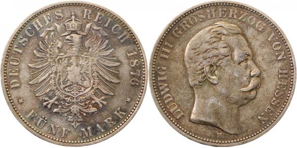 5 Mark 1876 H Hessen J067 hübsche Patina s+++