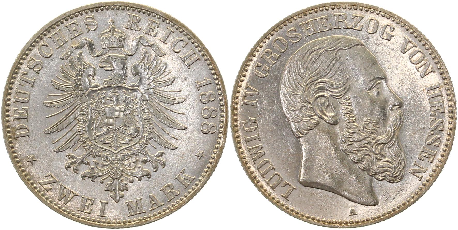 2 Mark Ludwig IV Hessen 1888 A Erstabschlag f prfr/ f stgl