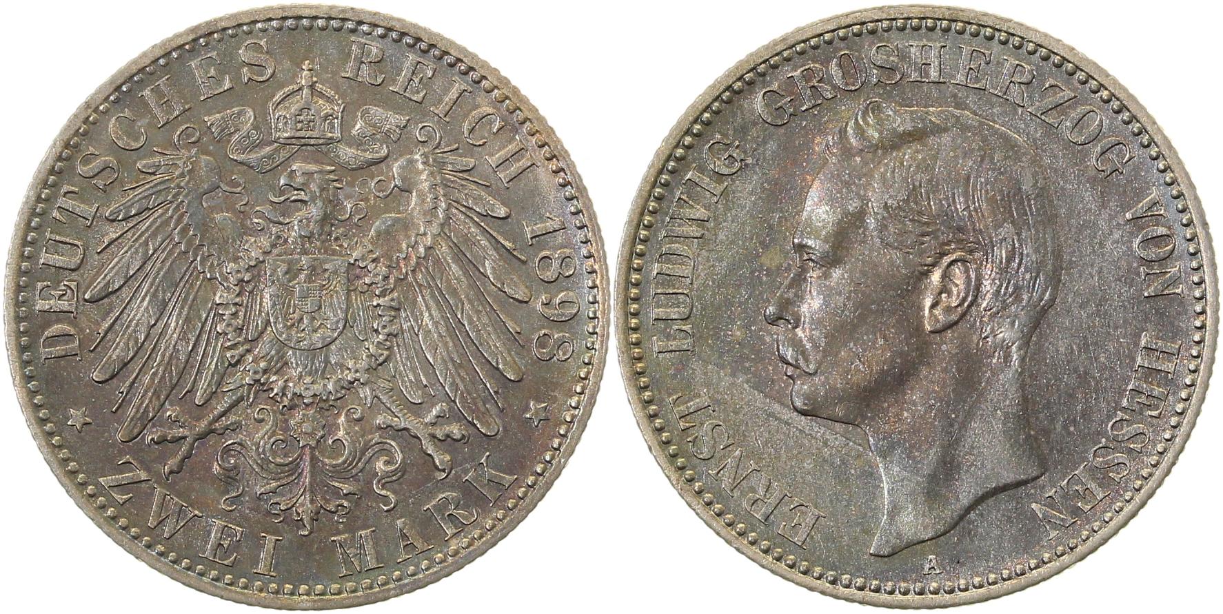 2 Mark Hessen Ernst Ludw 1898 f prfr/f vz/stgl Rr Patina J072 2 Mark