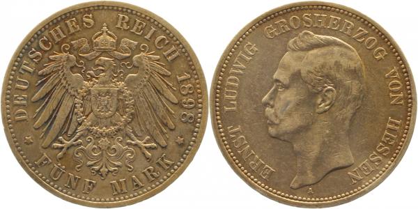 5 Mark Ernst Ludwig Grossherzog Hessen1898A fast vorzüglich