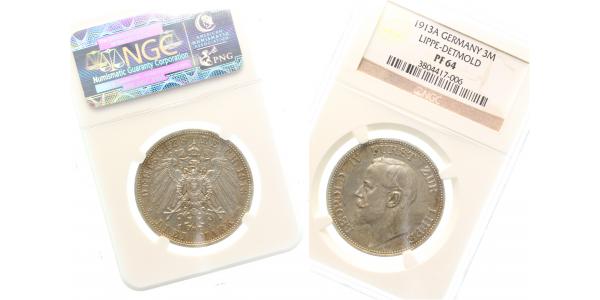 3 Mark 1913 A Leopold IV Lippe PP- leicht berieben J79