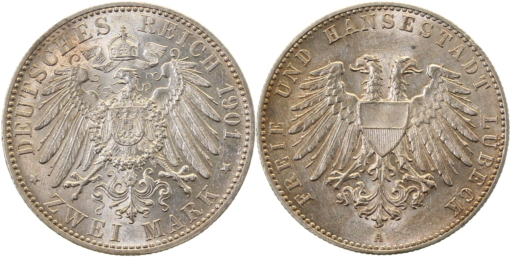 2 Mark Lübeck 1901 A aus Erstabschlag J080
