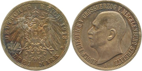 3 Mark Mecklenburg Strelitz 1913 A Patina prfr. matt