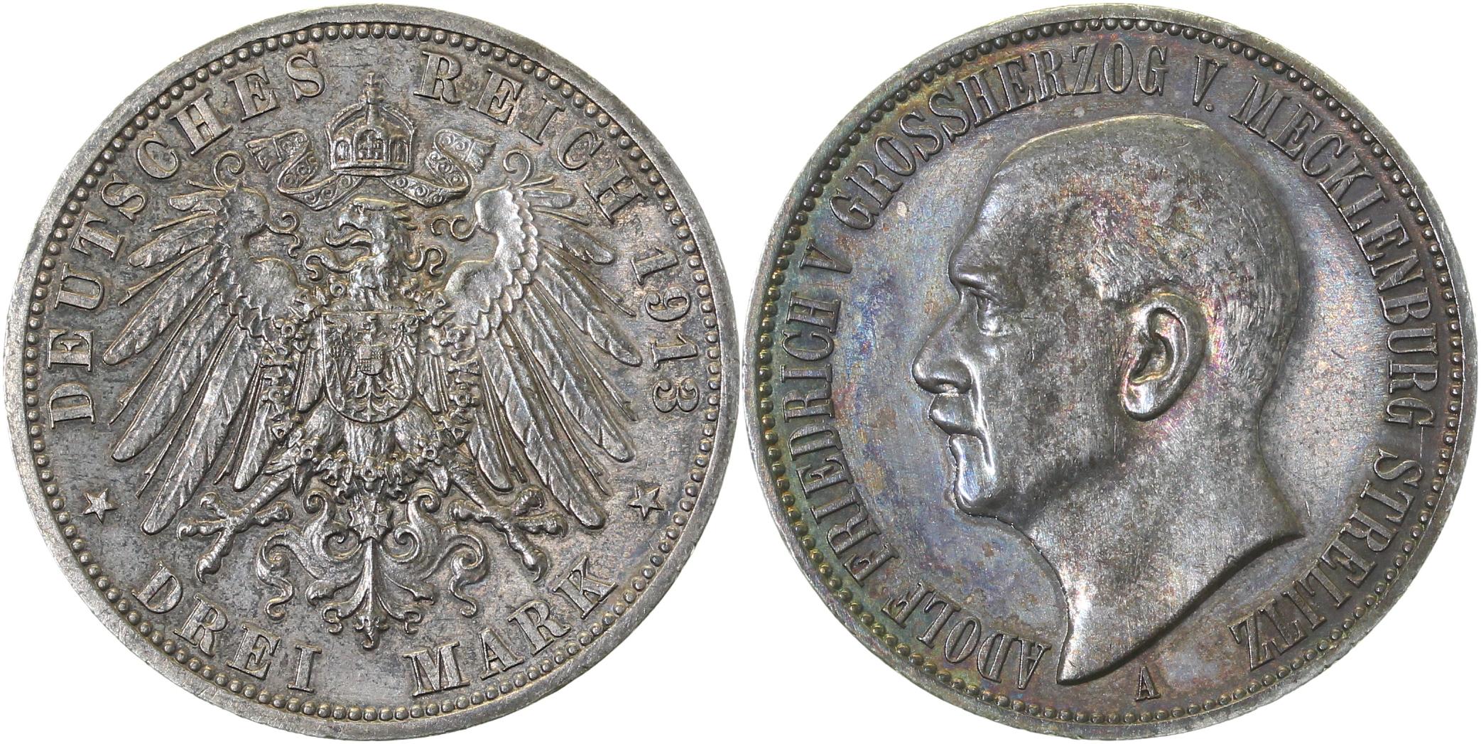 3 Mark Adolf Friedrich Mecklenburg Strelitz 1913 A J092