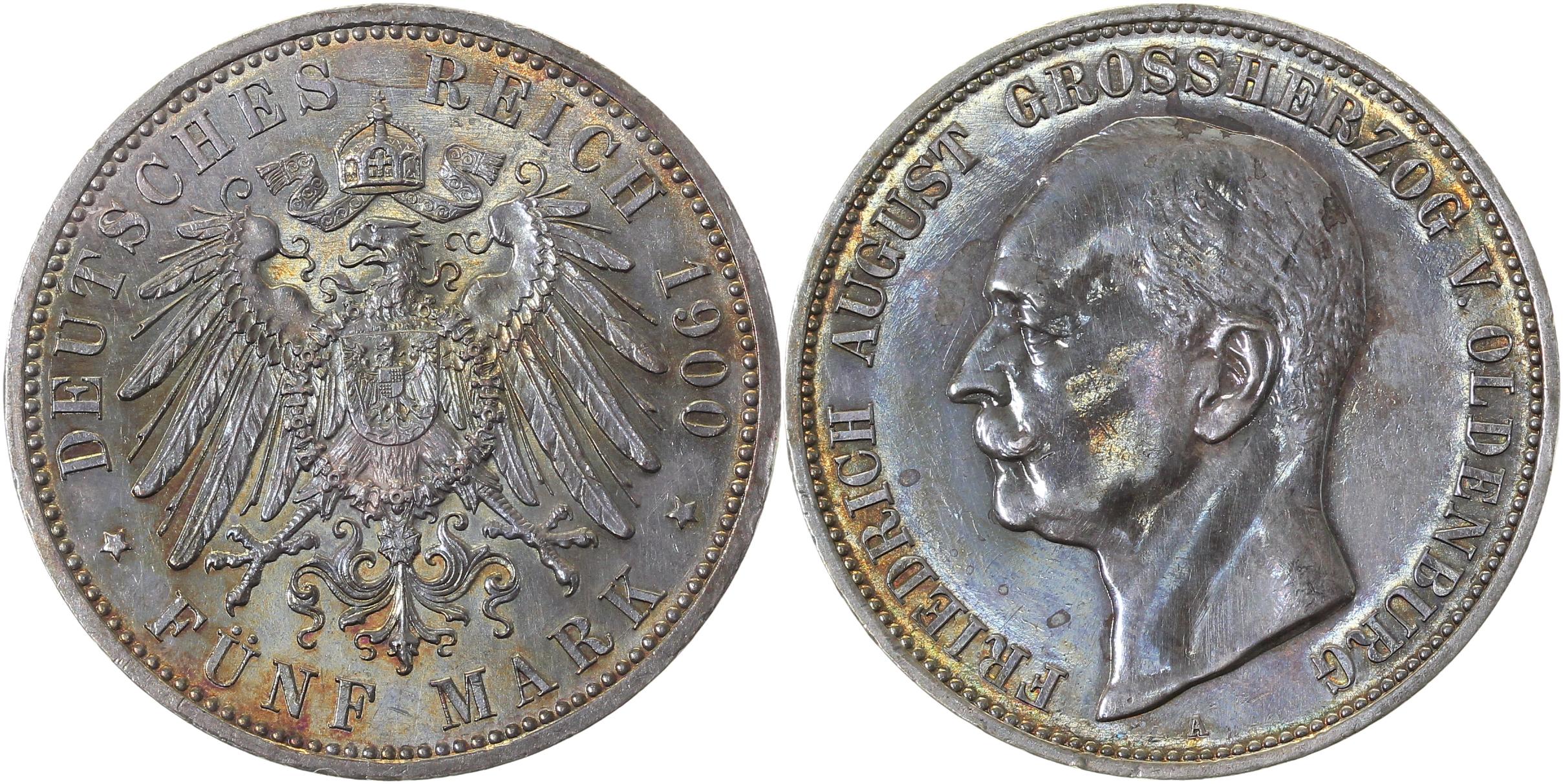 5 M Oldenburg 1900 A J095 Proof minimaler Schrötlingsfehler